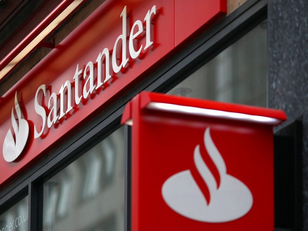 A sign hangs from a branch of Banco Santander in London, U.K., on Wednesday, Feb. 3, 2010. Banco Santander announce FY earnings tomorrow.  Photographer: Simon Dawson/Bloomberg via Getty Images