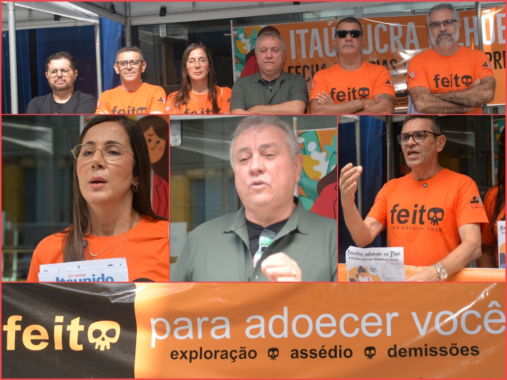 Bancários realizam ato em agência do Itaú nesta terça (17) contra demissões e fechamento de unidades